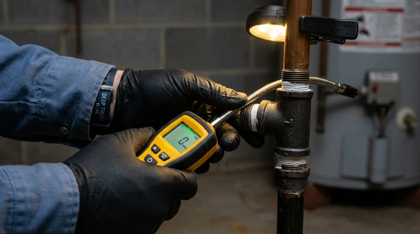 Gas leak detection with electronic sniffer by Johns Plumbing LLC in Norris