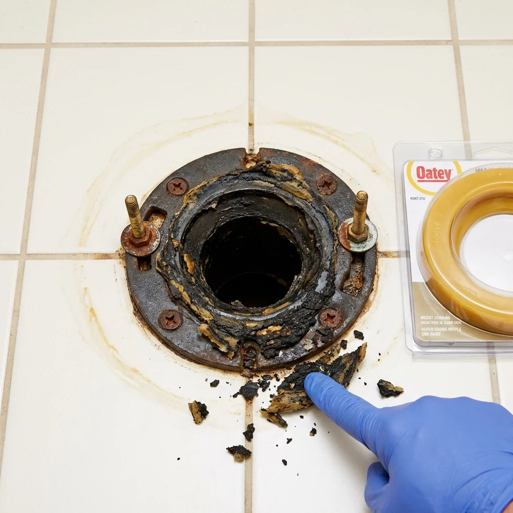 Failed wax ring showing water seepage at the base of a toilet in a Norris, TN home