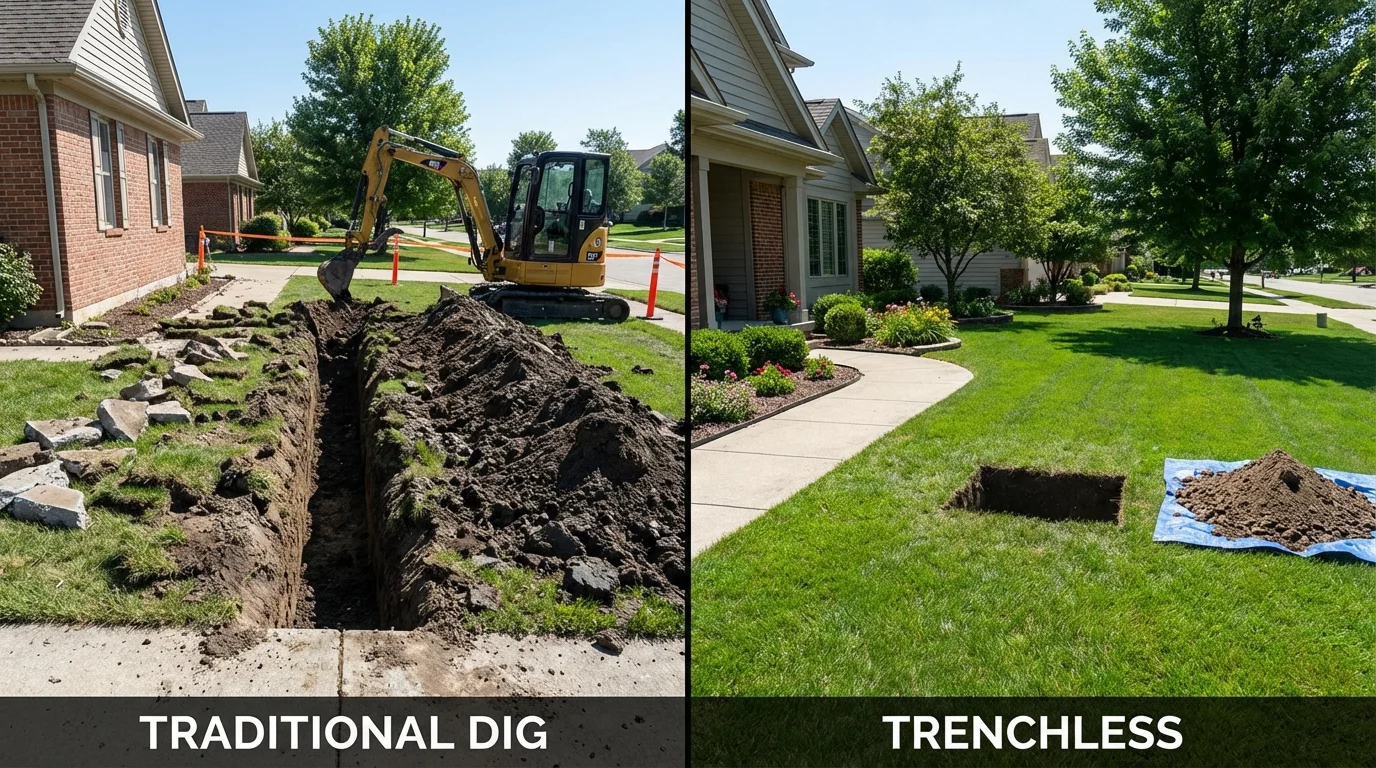 Trenchless sewer repair with minimal yard damage versus traditional excavation in Norris, TN